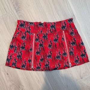Dolls Kill Red and Black Flame Mini Skirt
